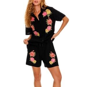 Agua Bendita Cece Harvest Embroidered Floral Shirt & Shorts Set  Unisex 34/S NEW